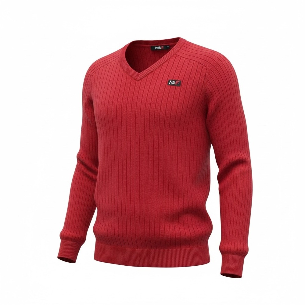 Abercrombie Fitch Mens Red V Neck Sweater Knit Long Sleeve‎ A F 92 Logo  Vintage